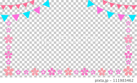 桜とガーランドのフレーム　飾り枠　16:9 111983462