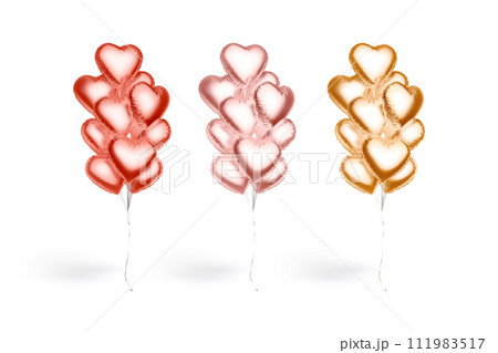 Blank red, pink and gold heart balloon bouquet mockup, isolated Blank red, pink and gold heart balloon bouquet mockup, isolated 111983517