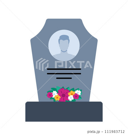 Gravestone with grass on ground. Old tombstone on grave with text RIP. Vector illustration. 111983712