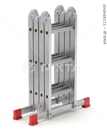 Multifunction aluminium ladder on white background - 3D illustration Multifunction aluminium ladder on white background - 3D illustration 111984049