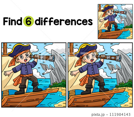 Pirate Looking with Telescope Find The Differences 111984143