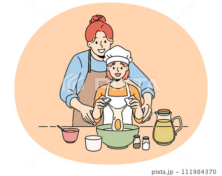 Smiling mother cook together with small daughter 111984370