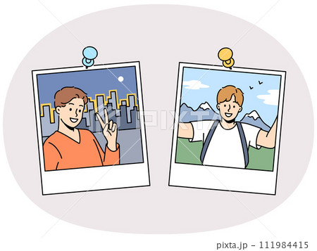 Smiling male traveler pics on board 111984415