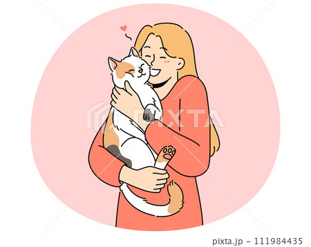 Happy woman hug cute cat 111984435