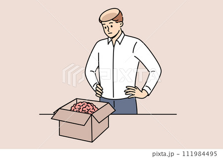Man took brain out of head and put it in cardboard box, for concept of removing facts from memory Man took brain out of head and put it in cardboard box, for concept of removing facts from memory 111984495