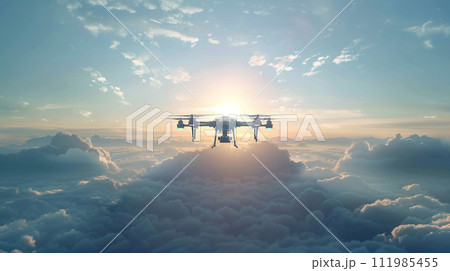 Future drone flying on sky. generative AI. 111985455