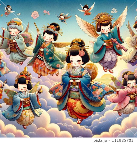 雲の上で賑やかなお雛祭り 雲の上で賑やかなお雛祭り 111985703