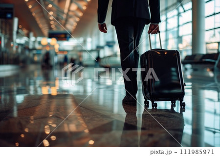 Businessman Dragging suitcase luggage bag in airport, Business trip concept Businessman Dragging suitcase luggage bag in airport, Business trip concept 111985971