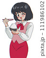 受け付けの女の子　ご飯中　食事　90年代風 111986102