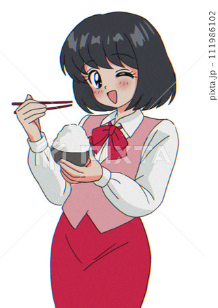 受け付けの女の子 ご飯中 食事 90年代風 受け付けの女の子 ご飯中 食事 90年代風 111986102