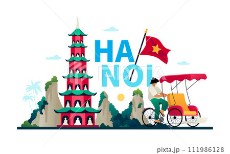 Welcome to Hanoi - modern colored vector illustration Welcome to Hanoi - modern colored vector illustration 111986128
