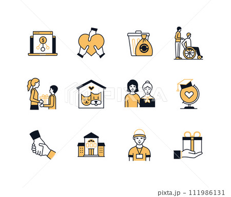 Help and care for those in need - line design style icons set 111986131