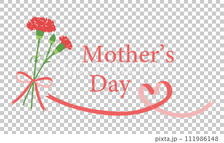 母親節，簡單插畫素材，康乃馨和心絲帶 111986148