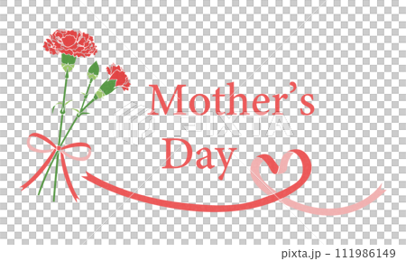 母の日、シンプルなイラスト素材、カーネーションとハートのリボン 111986149