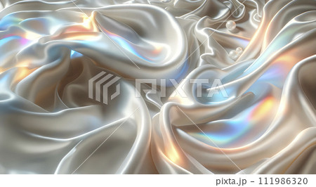 幻想的な雰囲気で柔らかく流れるようなシルク生地の背景。AI画像。 111986320