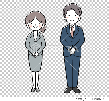 一個穿著西裝的女人和一個男人雙手放在對方面前 111986349