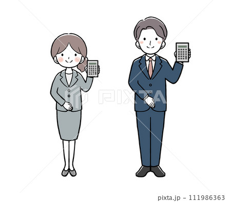 電卓を持ったビジネスウーマンとビジネスマン 111986363