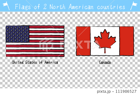 世界の国旗 北米の2か国セット、手描き風 世界の国旗 北米の2か国セット、手描き風 111986527