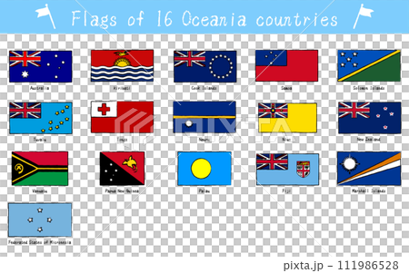 世界國旗，設置大洋洲 16 個國家，手繪風格 111986528