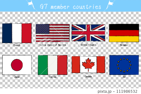 Flags of G7 member countries set, hand drawn style 111986532