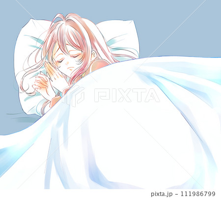 ベッドの中で表情が曇る女性 ベッドの中で表情が曇る女性 111986799