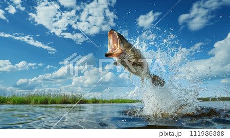 Jumping Pike Fish Splashing Water 111986888