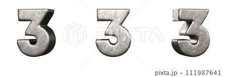 Number 3 (Three) from a scratched iron numbers collection. Isolated. 3D Rendering Number 3 (Three) from a scratched iron numbers collection. Isolated. 3D Rendering 111987641