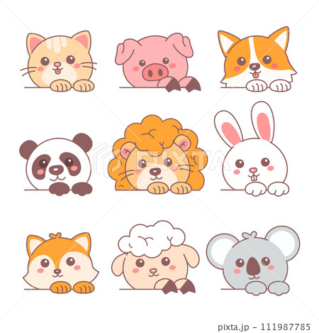 Cute animal heads vector icons set isolated 111987785