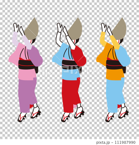 観光/四国徳島県の阿波踊り[女踊りのカットイラスト] 111987990