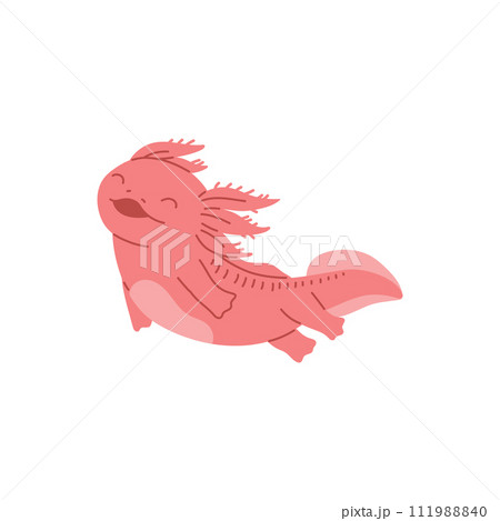 Cute kawaii flying baby axolotl, cartoon flat vector illustration isolated. Cute kawaii flying baby axolotl, cartoon flat vector illustration isolated. 111988840