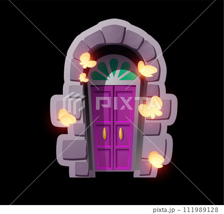 Stone arch with pink door flat style, vector illustration Stone arch with pink door flat style, vector illustration 111989128