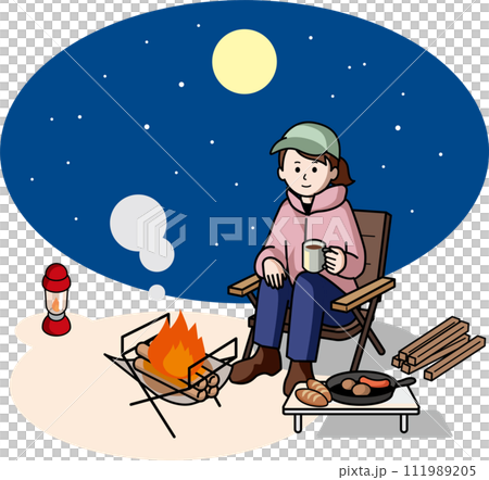 woman camping at night woman camping at night 111989205