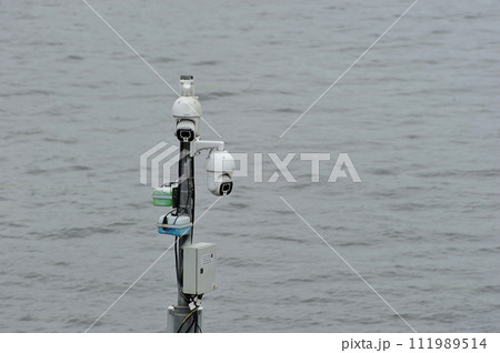 a pillar with surveillance cameras with cleaning tanks in moscow 111989514