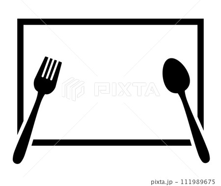 テーブルリネンの上にセットされたスプーンとフォークのシルエットアイコン 111989675