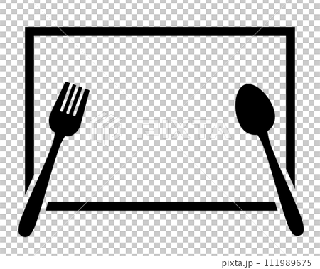 テーブルリネンの上にセットされたスプーンとフォークのシルエットアイコン 111989675