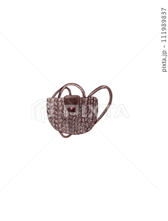 Woven bag. Traveler's backpack. Watercolor cartoon Woven bag. Traveler's backpack. Watercolor cartoon 111989837