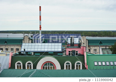 view of the roofs of buildings in Nizhny Novgorod in Russia 111990042
