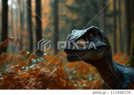 An ancient extinct animal dinosaur in an ancient forest 111990176