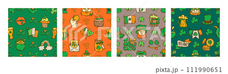 St Patrick day doodle style hand-drawn seamless pattern St Patrick day doodle style hand-drawn seamless pattern 111990651
