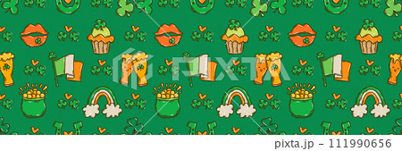 St Patrick day doodle style hand-drawn seamless pattern St Patrick day doodle style hand-drawn seamless pattern 111990656