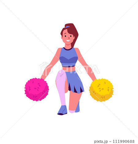 Cheerleader dancing and cheering her team, flat vector illustration isolated. 111990688