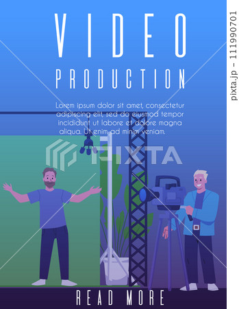 Television studio movie or video production, recording process, multimedia and film industry cartoon vector poster 111990701