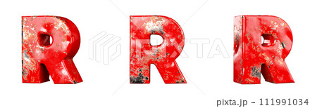 Letter R from Red scratched metallic letters alphabet collection set. Isolated. 3D Rendering 111991034