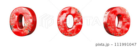 Number 0 (Zero) from Red scratched metallic numbers collection set. Isolated. 3D Rendering 111991047