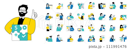 Digital business concept with character situations mega set in flat web design. Bundle of scenes people developing e-business, chatting with clients, make advertising online. Vector illustrations. Digital business concept with character situations mega set in flat web design. Bundle of scenes people developing e-business, chatting with clients, make advertising online. Vector illustrations. 111991476
