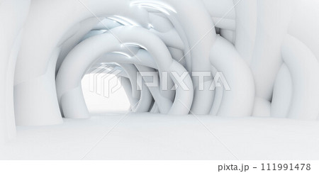 a white fuuristic tunnel 3d render illustration 111991478