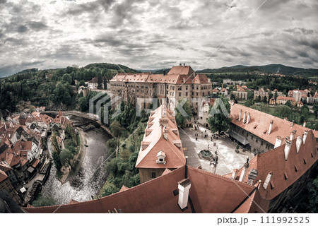 Panoramic view of the famous Cesky Krumlov Castle. Czech Republic 111992525