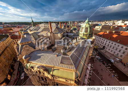 Art Nouveau style Dome of the Municipal House (Obecni dum). Republic Square (Namesti Republiky), Prague, Czech Republic 111992568