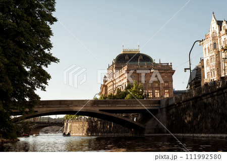 Vltava riverside and and National Theatre. Prague, Czech Republic 111992580