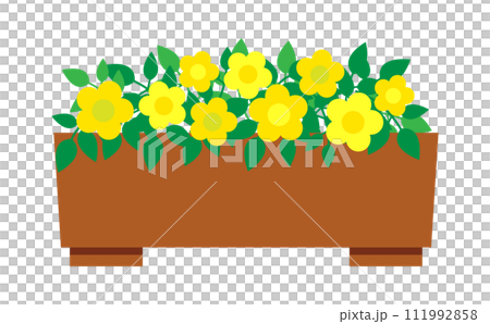 プランターに入った黄色の花のイラスト 111992858